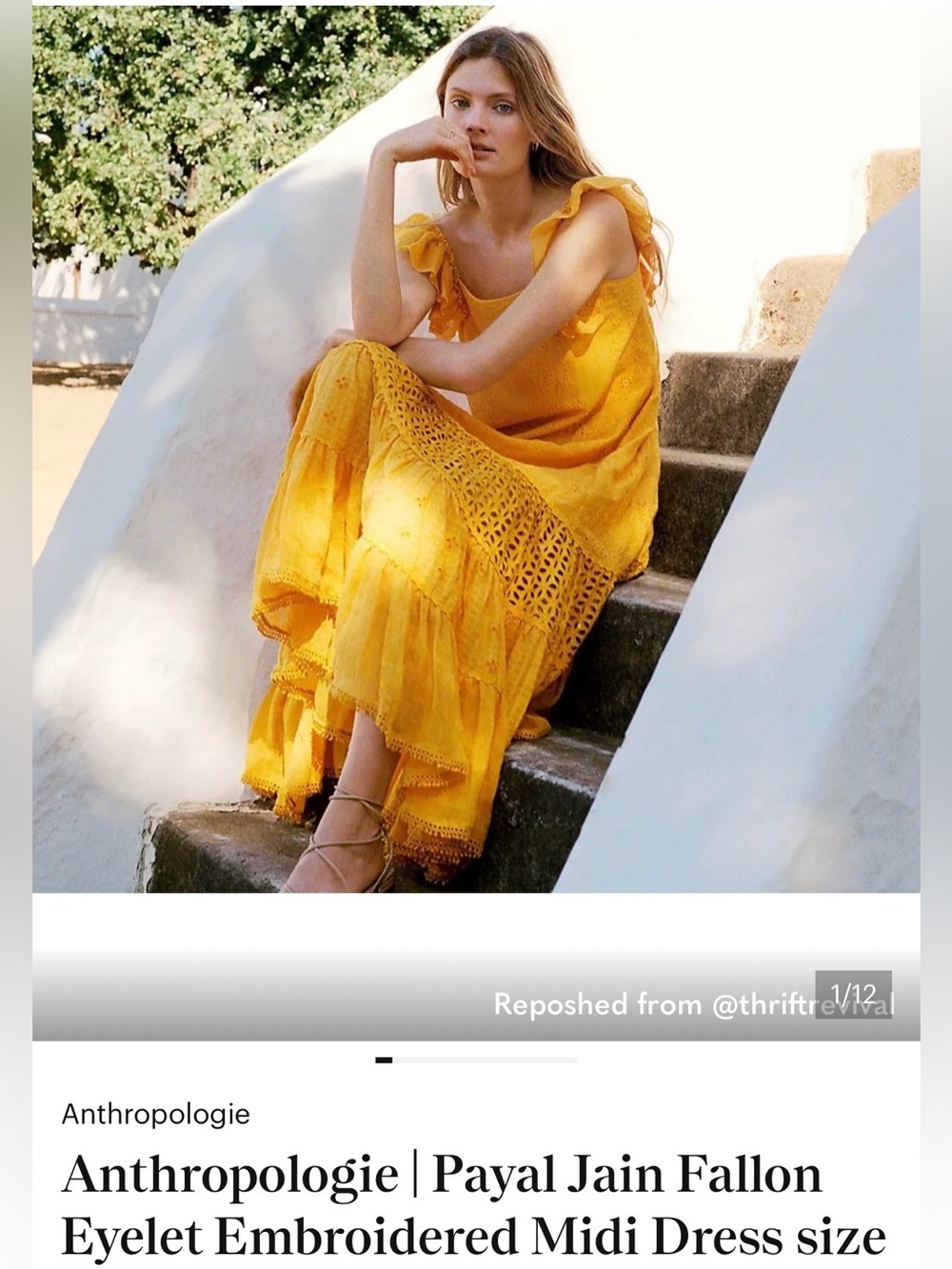 Anthropologie Yellow Eyelet Maxi Dress